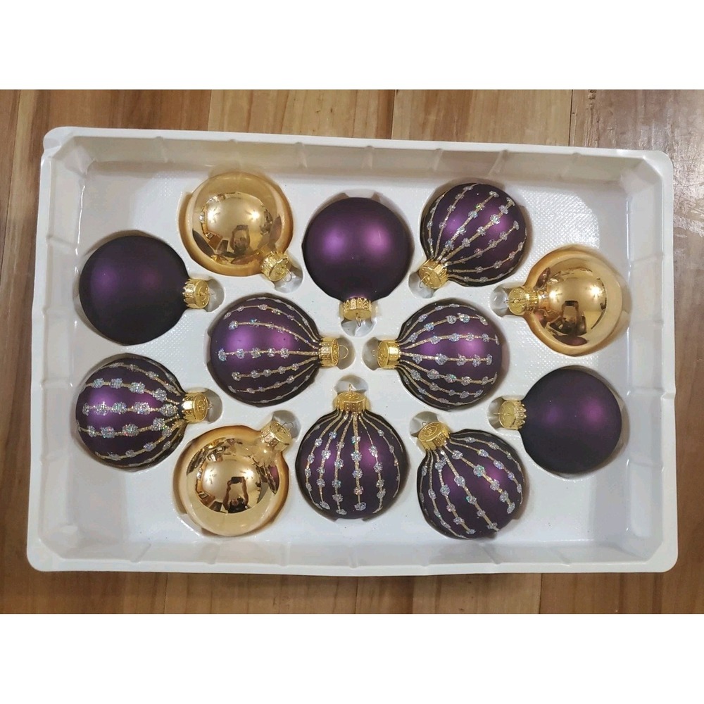 Unique Treasures UT Glass Christmas Ornaments Purple Gold Set of 12 Multi Finish